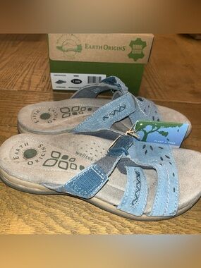 Earth Origins Sterling Comfort Sandals Blue Suede Size 7 W Wide